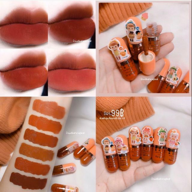 Set 6 son tint lì mùi bơ hình em bé kiss beauty thái lan