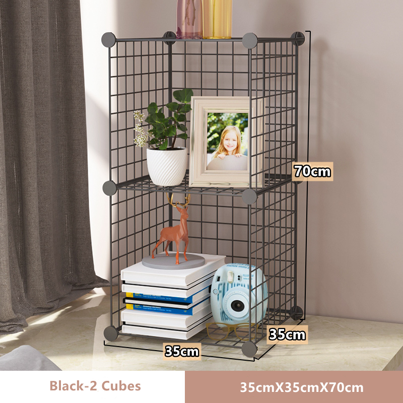 Wire Grid Storage Shelves Stackable Cubes Black White Adjustable
