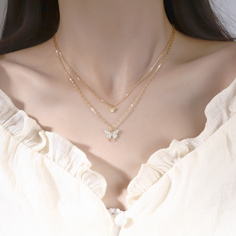 S925 Double Layer  Clavicalis Chain Butterfly Pendant