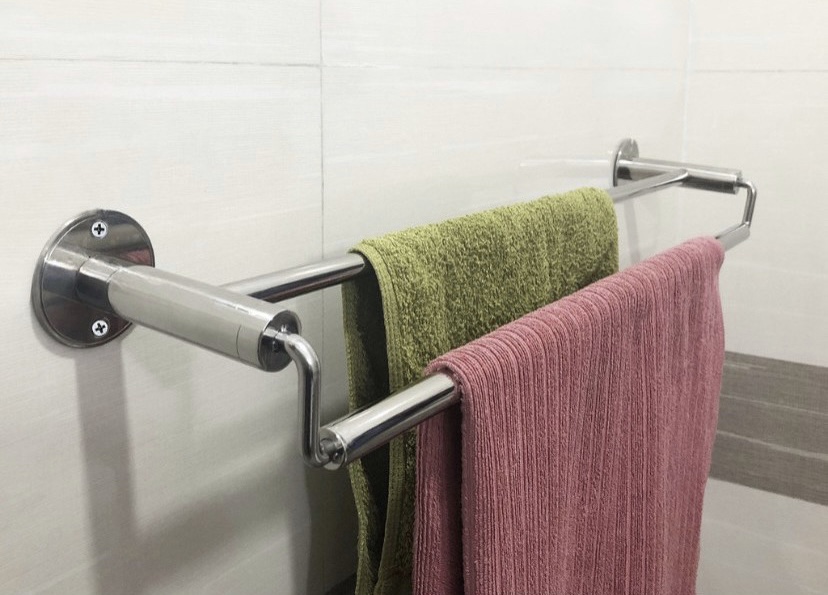 Thanh treo khăn đôi lệch inox 201, inox 304 - máng khăn đôi - vắt khăn nhà tắm - mã sp: mk304