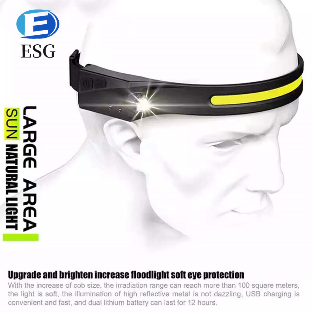 Sensor Headlamp COB LED Headlight 1200mAh Battery USB Rechargeable Flashlight Outdoor Work Night Run Lantern
