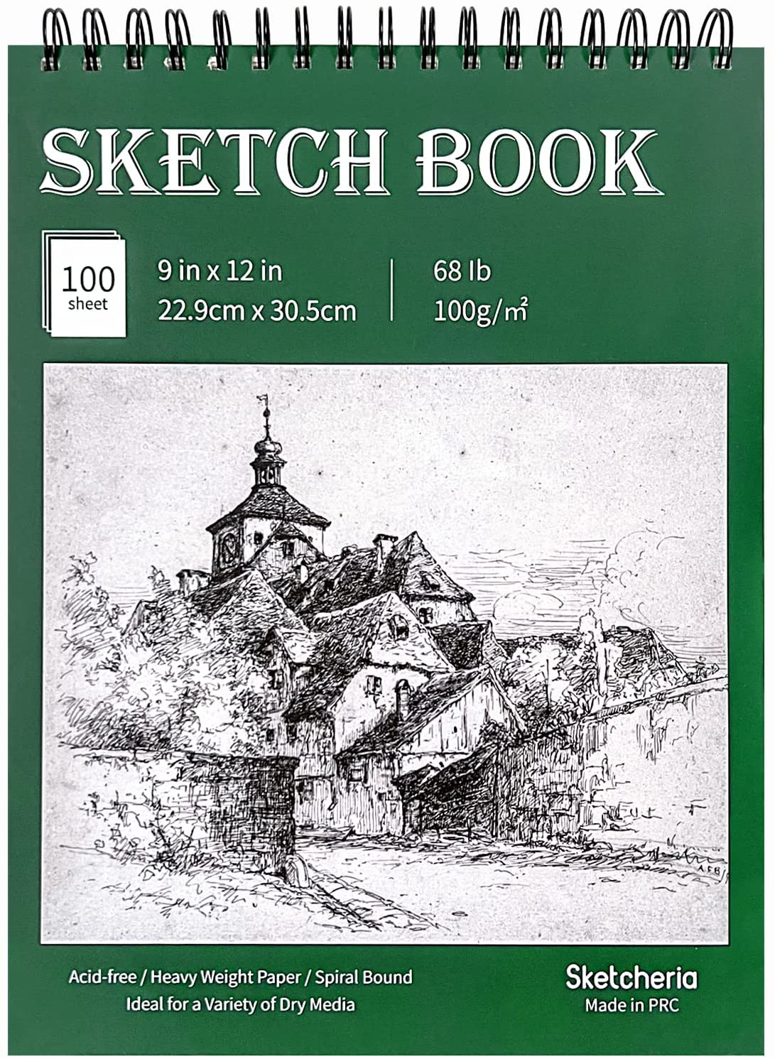 SKETCHERIA 9X12 Heavy-Weight Sketch Book (68lb/100g), 100 Sheets
