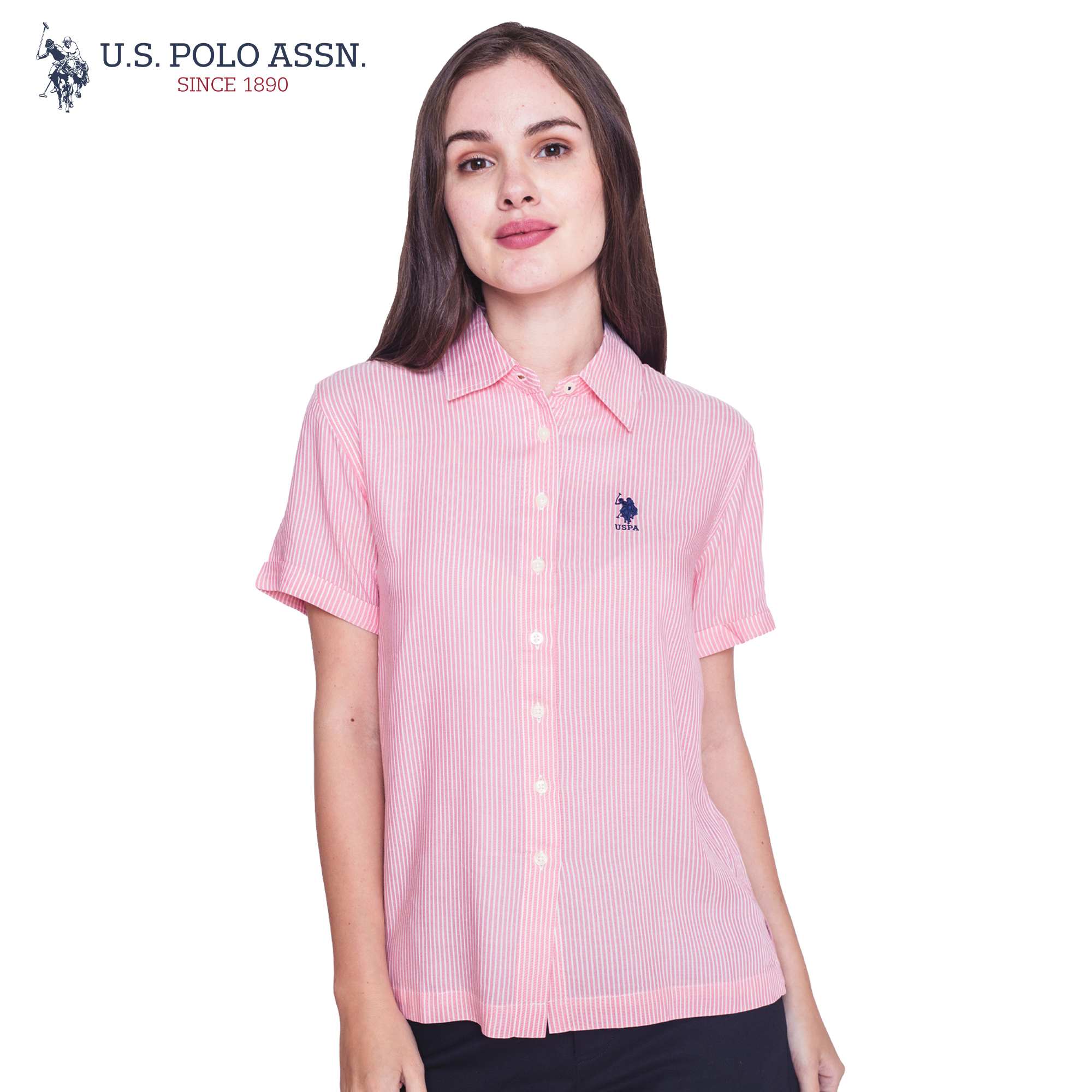 Polo Assn U.S Womens Short Sleeve Stripe Polo Shirt 