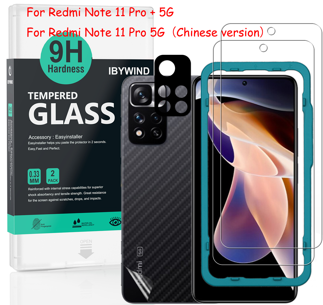 Ibywind Redmi Note 11 Pro/Redmi Note 11 Pro+ [2PCS Pack] Tempered Glass Screen Protector With Easy Install Kit