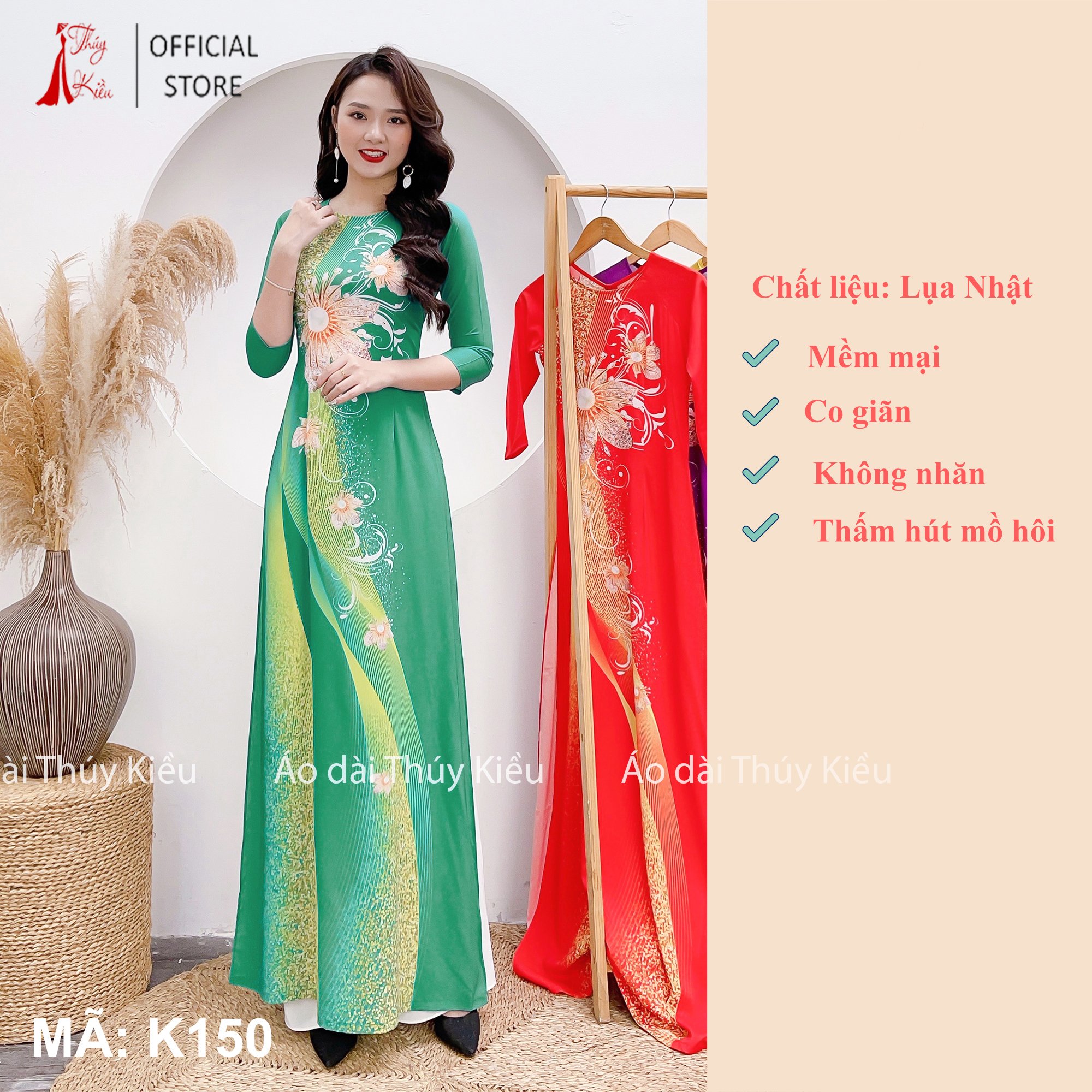 Áo dài Thúy Kiều Áo dài lụa Nhật nền xanh K150 óng ánh hoa ngực ❤️FREESHIP❤️mềm mại, co giãn, áo dài giá rẻ