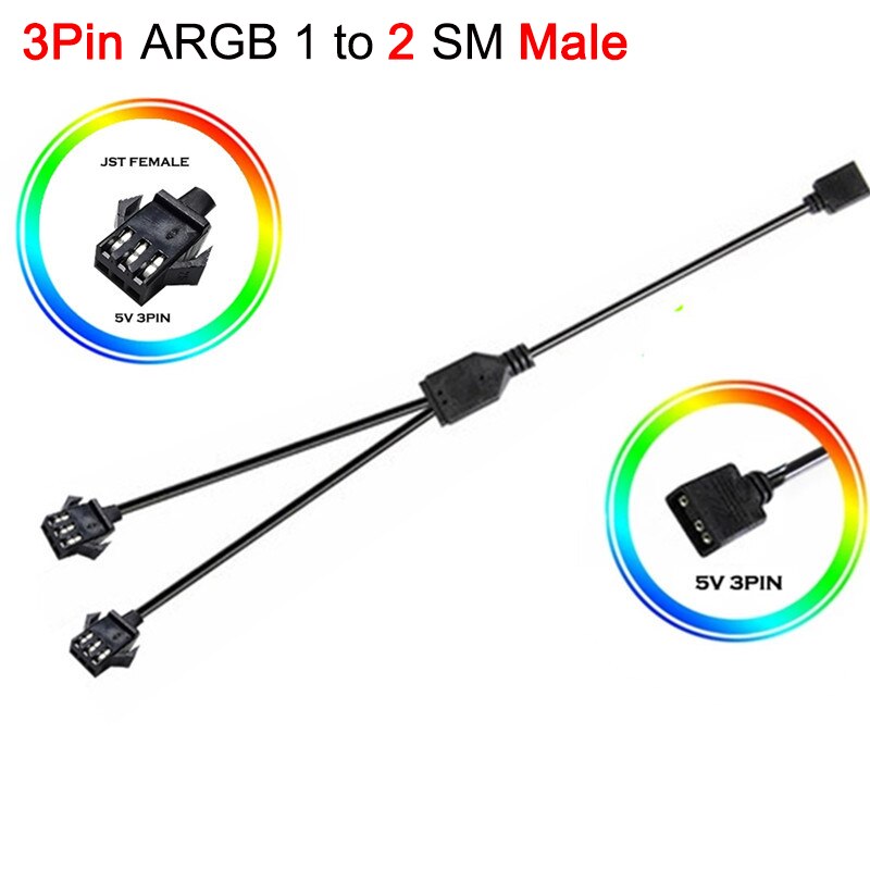 M / b Rgb Aura Sync Jst Sm Adaptateur Câble, Transfert vers 12V 4pin Rgb et  5v 3pin Argb, Jst-3p Sm3p Sm4p El Wire Cord, mâle / femelle