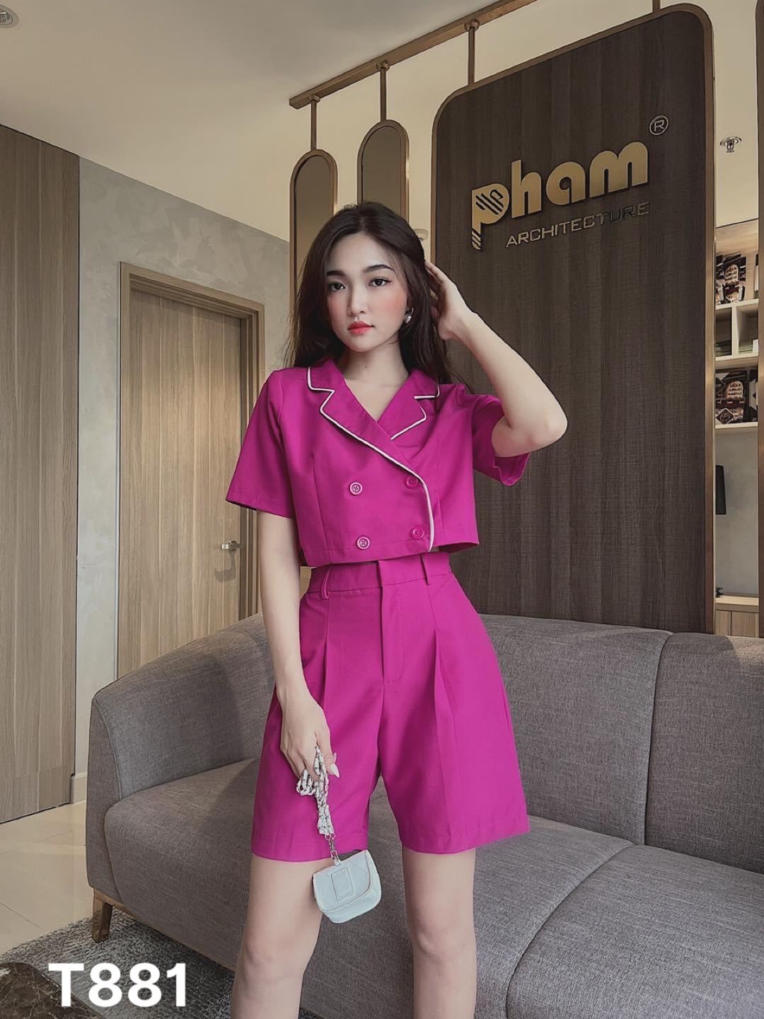 Vest đùi viền né áo tay ngắn mùa hè dạo phố dự tiệc công sở cotton lạnh T881