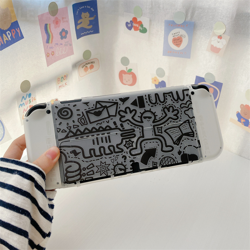 【Stylish】 Cute Cartoon Graffiti Game Console Protective Case For Nintendo Switch OLED Soft Silicone Protector Cover For Switch Accessories.