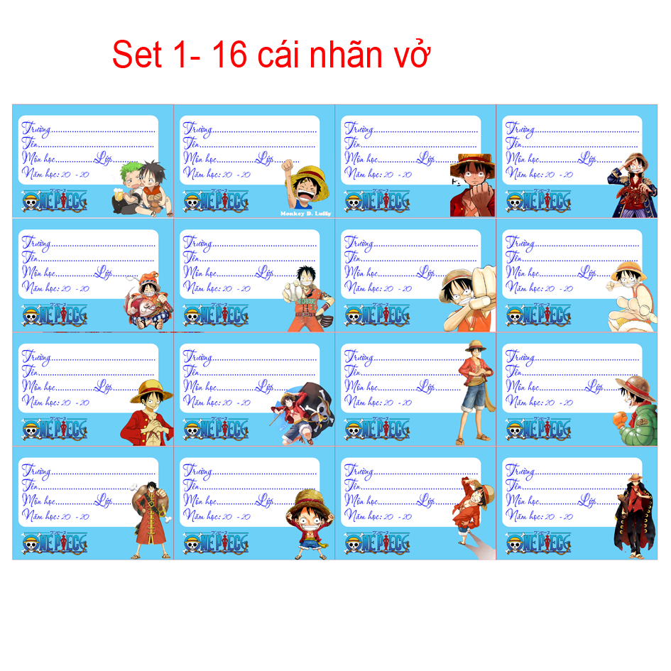 Nhãn vở anime One Piece ( Combo 48 nhãn vở hình khác nhau)