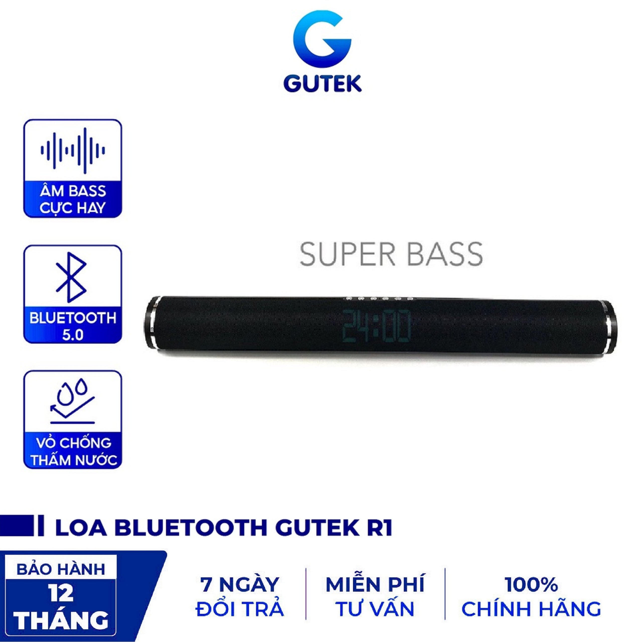 Loa bluetooth GUTEK R1 không dây siêu bass công suất lớn kiêm đồng hồ để thumbnail