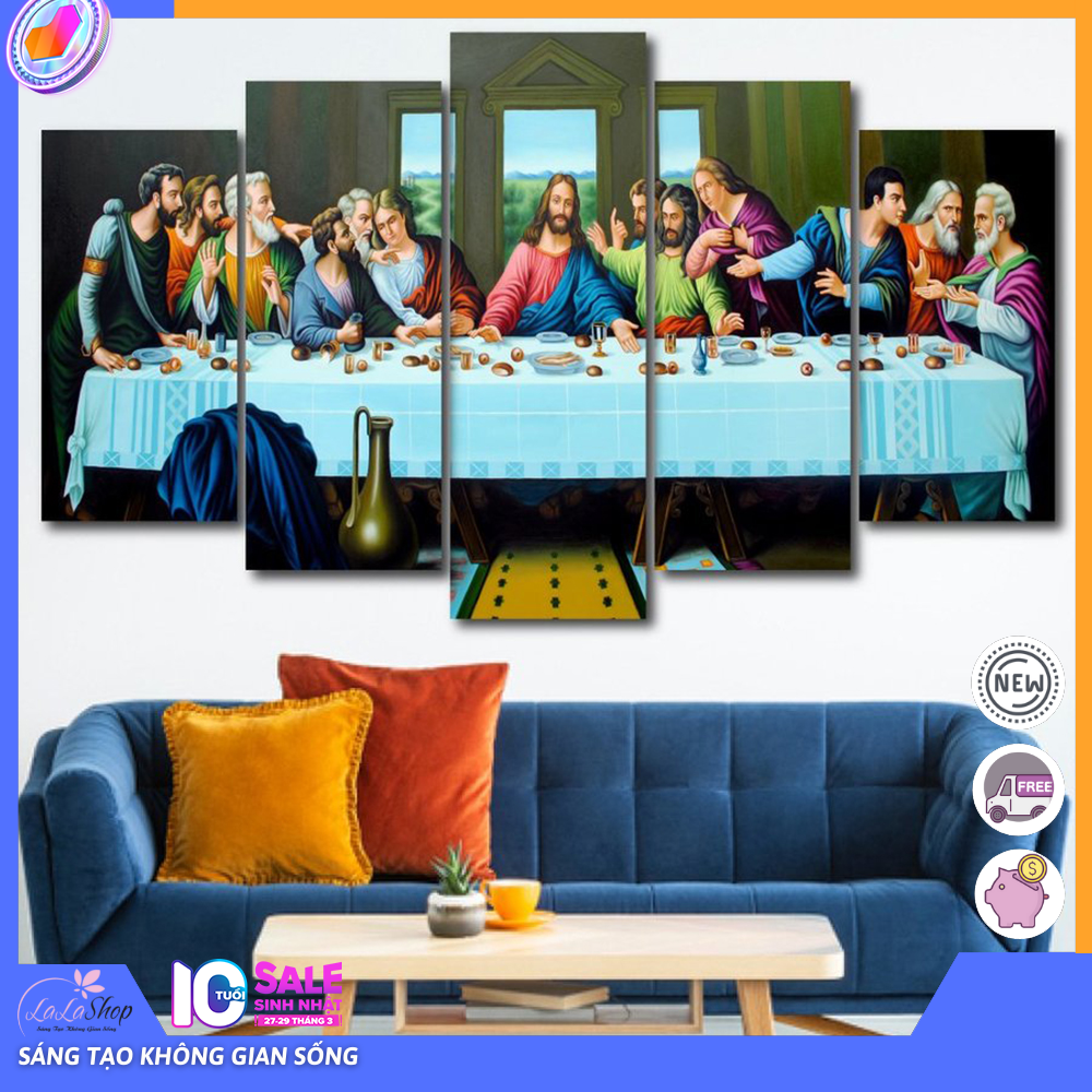 (Combo 5 tấm) LaLaShop Tranh bữa tiệc ly Tranh chúa Giêsu Kito Bộ 5 bức tranh gỗ treo tường Chúa Giesu tranh bữa tiệc ly treo tường in 3D chân thực, tranh công giáo treo tường, tranh công giáo