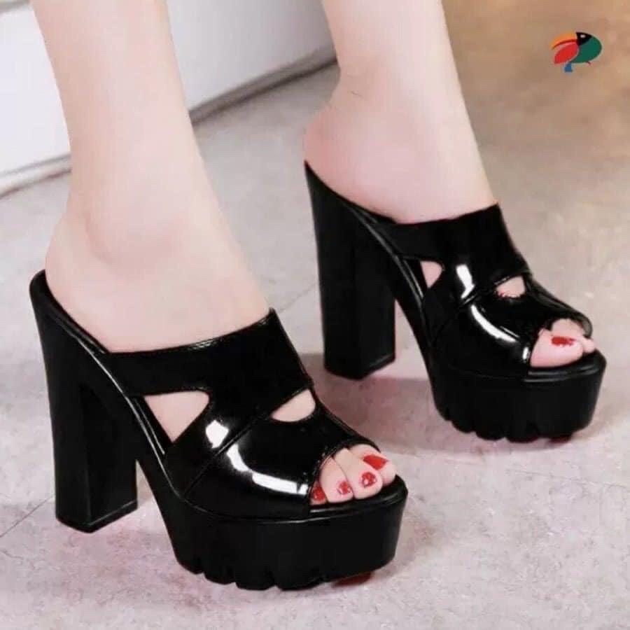 Dép cao gót khoét eo cao cấp Đen, trắng, đỏ