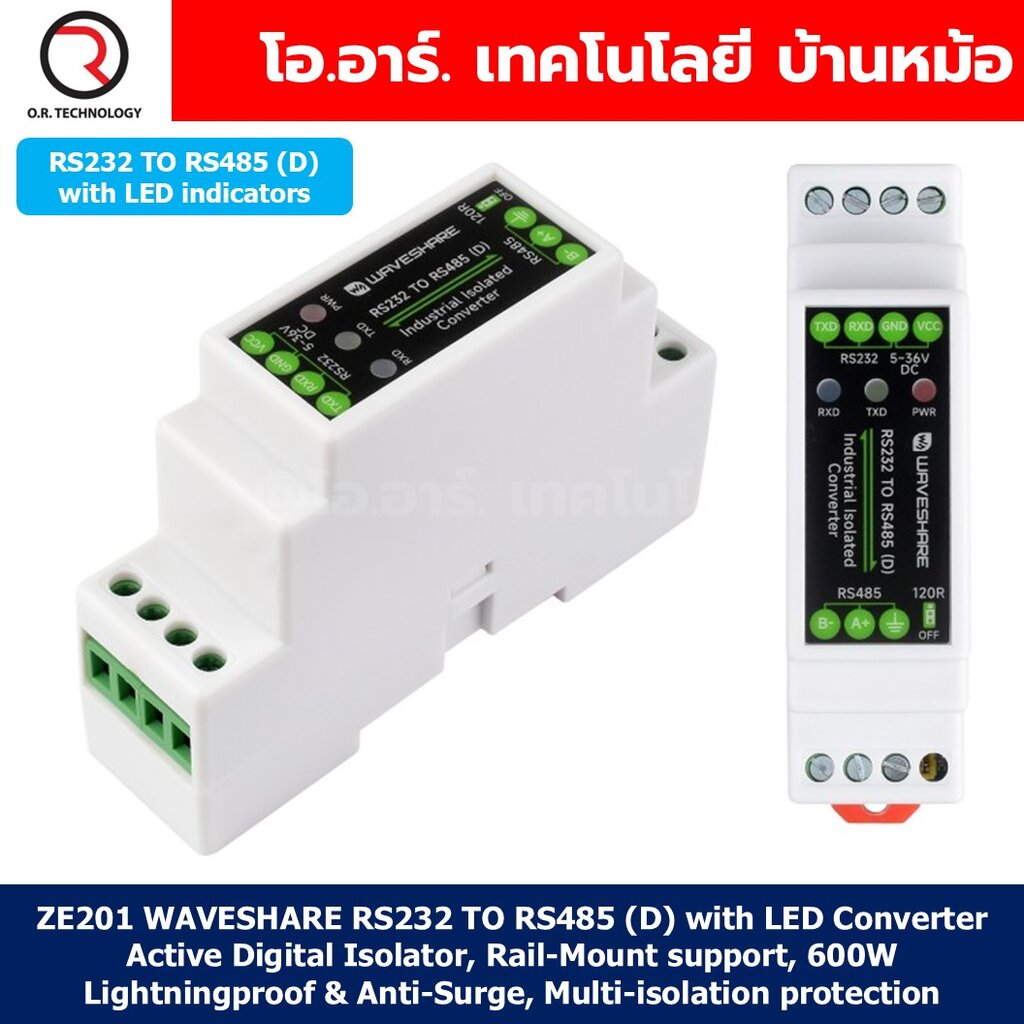 Alimentation Isolée 6-36V Waveshare RS232 To RS485 Converter (B), Active Digital Module Isolation Numérique Rs485