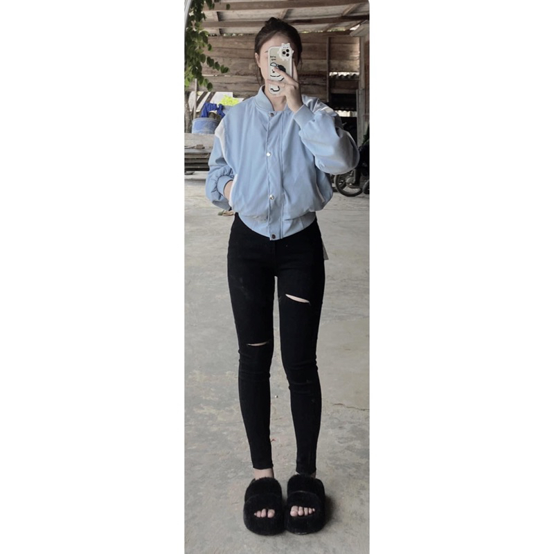 Jeans dài lưng cao co giãn rách PT 2024
