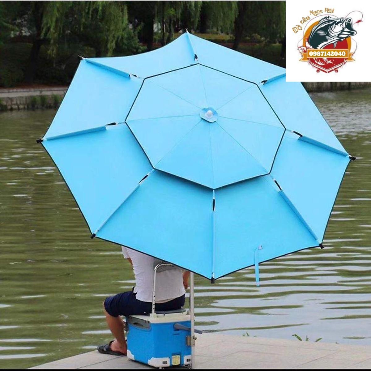 Ô Câu Đài 2 Tầng Ô Câu Cá Che Nắng Mưa Dù Câu Đài Cao Cấp (Đồ câu Ngọc Hải)
