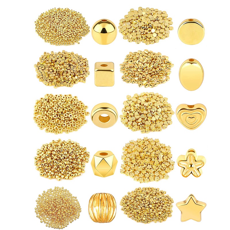 Gold Beads For Jewelry Bracelets Making 1740 PC 8 Styles Spacer