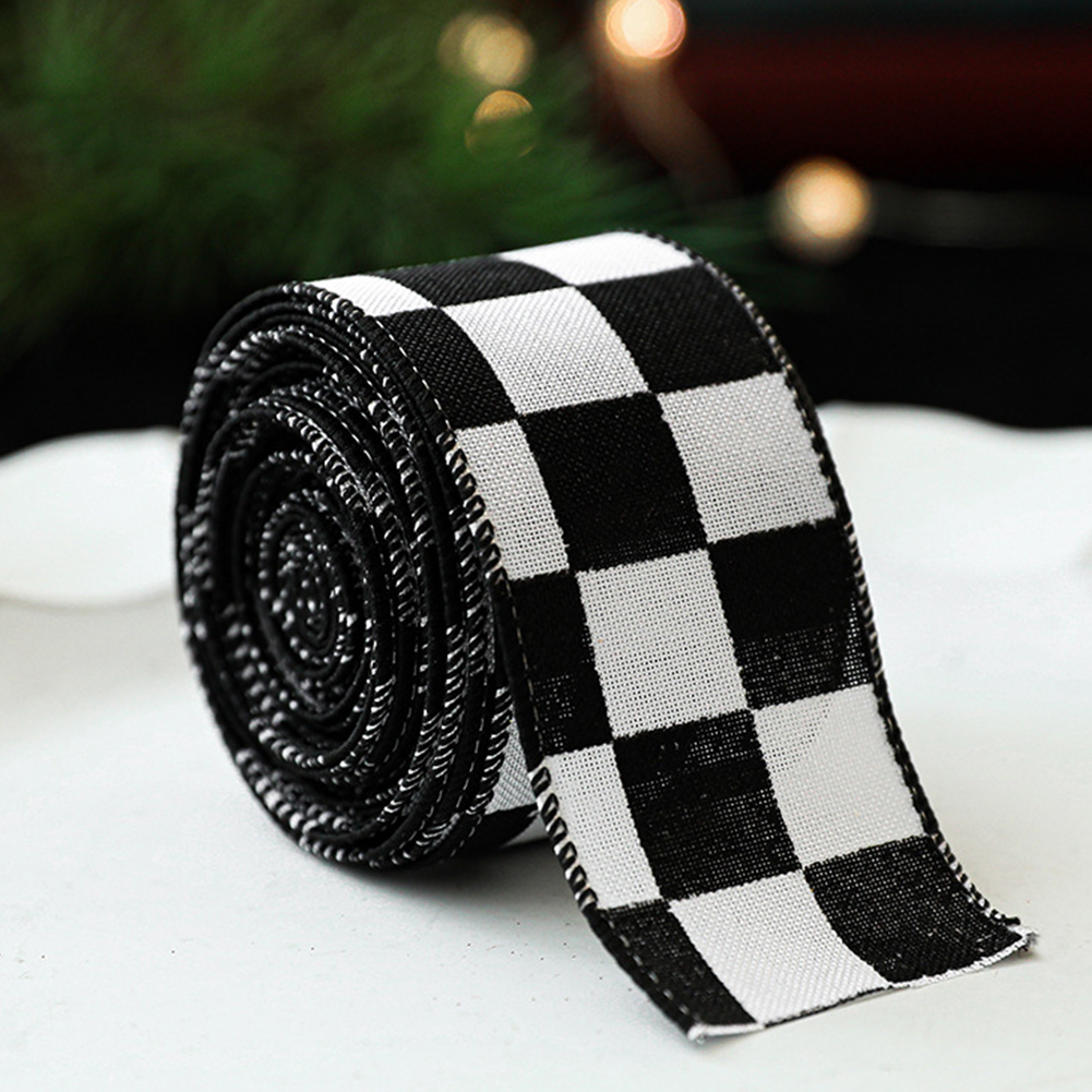 JM 2M/Roll Craft Ribbon Imitation Ribbon Wire Wire Edge Linen Ribbon Christmas Decoration Black and White Snowflake Plaid Ribbon. 