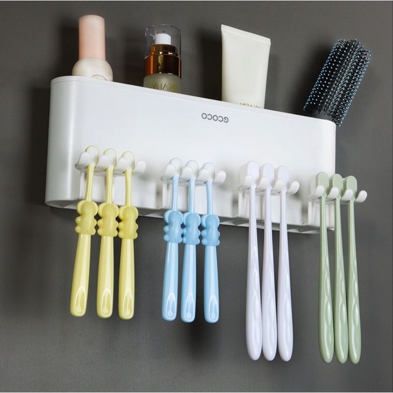 Kệ cắm bàn chải đánh răng dán tường kèm 4 cốc ECOCO