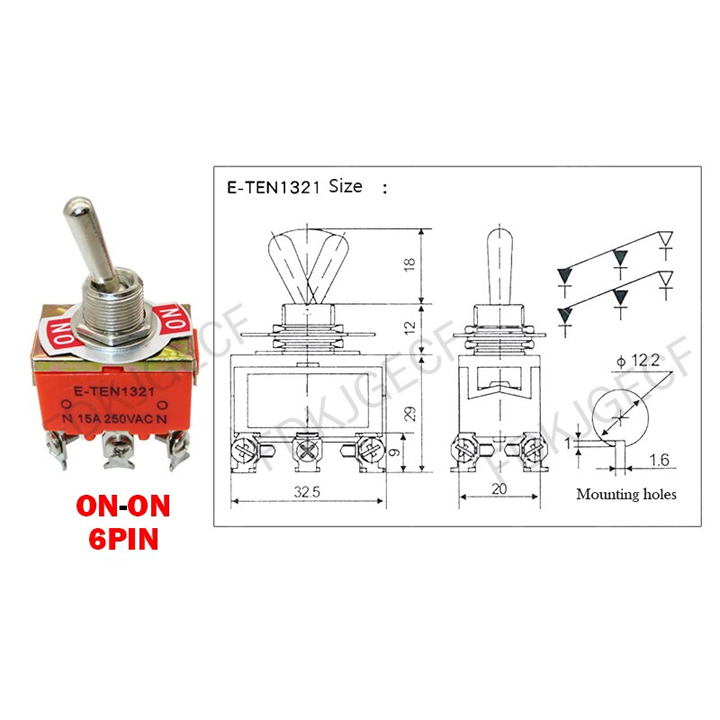 Công Tắc Gạt Đôi E-TEN 1221 15A/250V 2 Chế Độ ON-OFF 4P