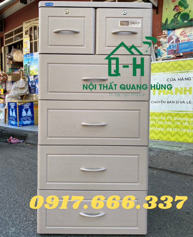 Tủ nhựa duy tân 5 tầng 6 ngăn kéo màu giả gỗ