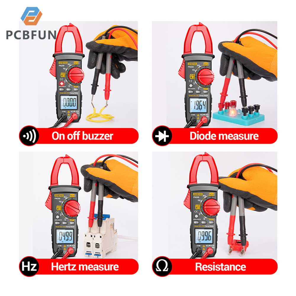 Pcbfun PN200 Đồng hồ kẹp đo điện kỹ thuật số vạn năng AC hiện tại và AC/DC 4000 đếm vôn kế với Amp Volt Ohm kiểm tra kháng auto-khác nhau,