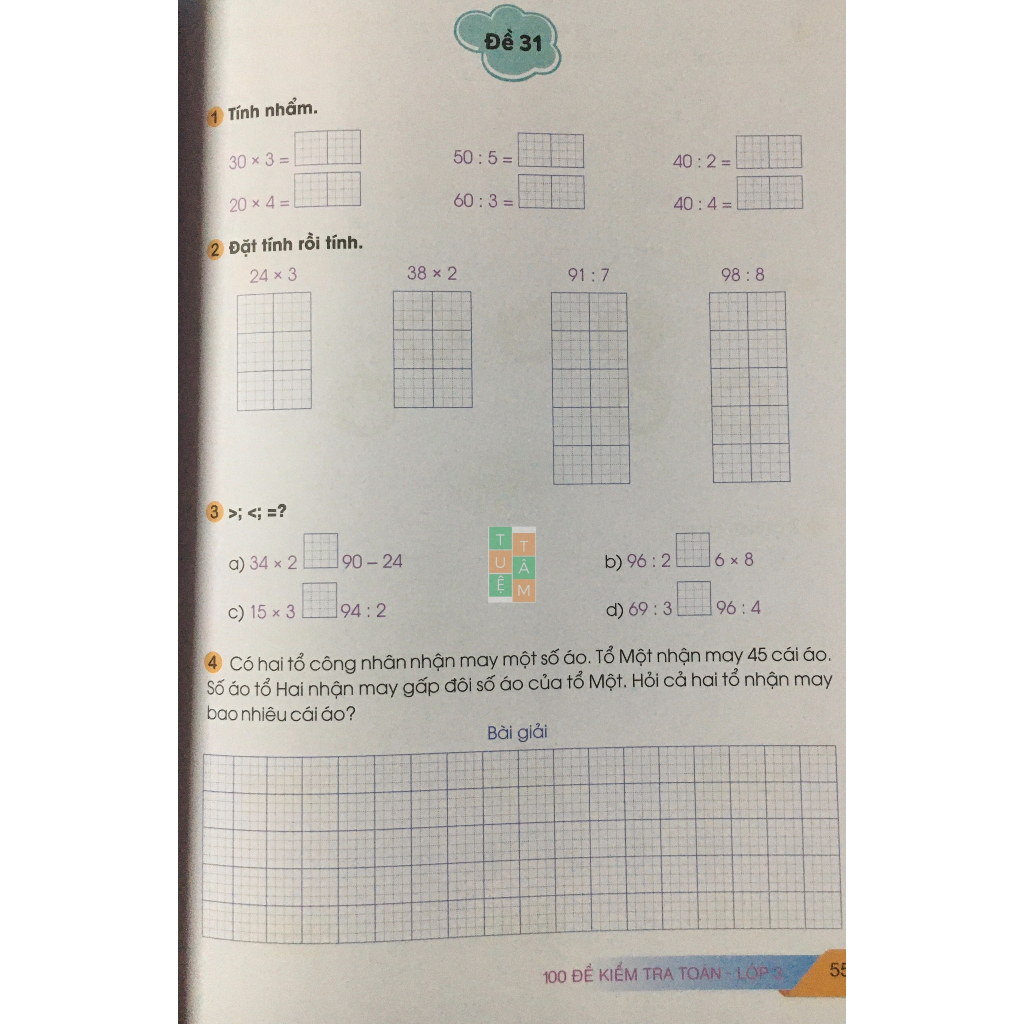 Sách - 100 đề kiểm tra Toán 3