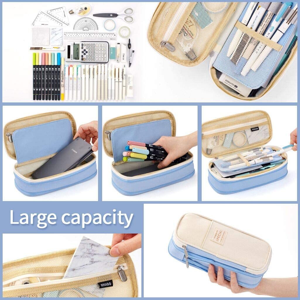 【Bestselling Product】 Large Capacity Double Layer Canvas Pencil Case for Students Box Office Student Pen Bag Stationery Back to School Supplies.