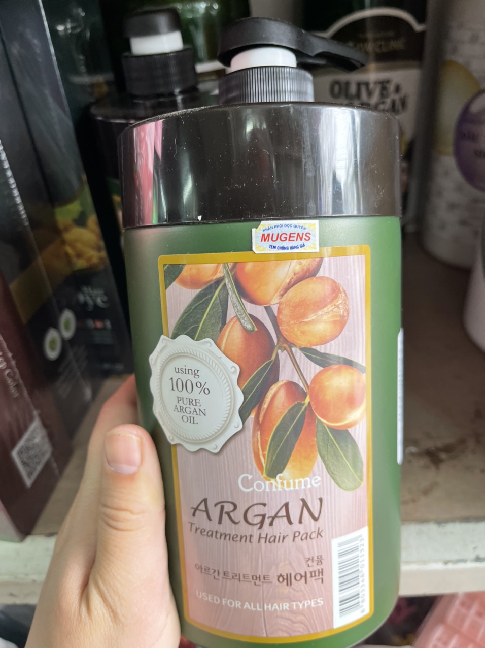 Dầu hấp tóc thảo dược argan confume welcos hàn quốc 1000g