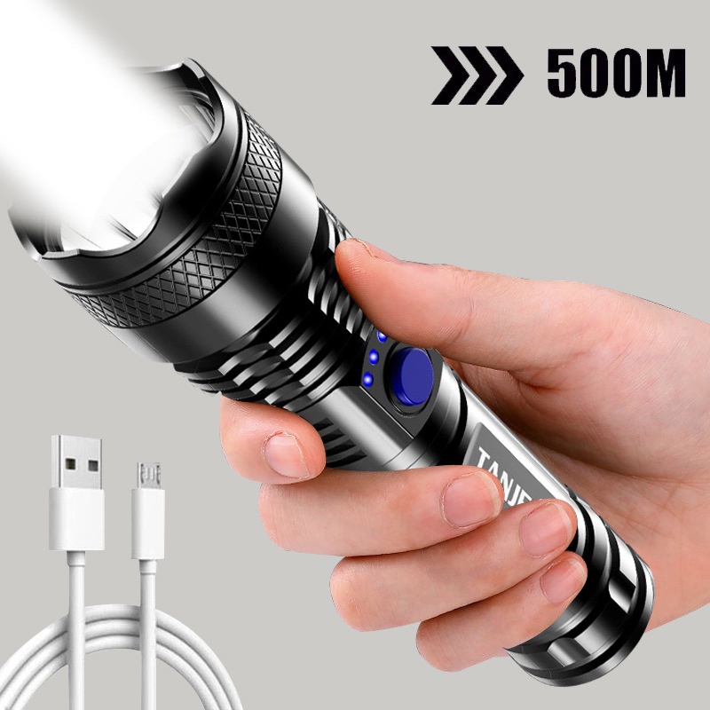Outdoor Dimmable ABS Strong Light Flashlight / High Quanlity Portable USB Rechargeable Hand Light / Hand Lamp for Outdoor Camping Fishing Survival Hiking Emergency