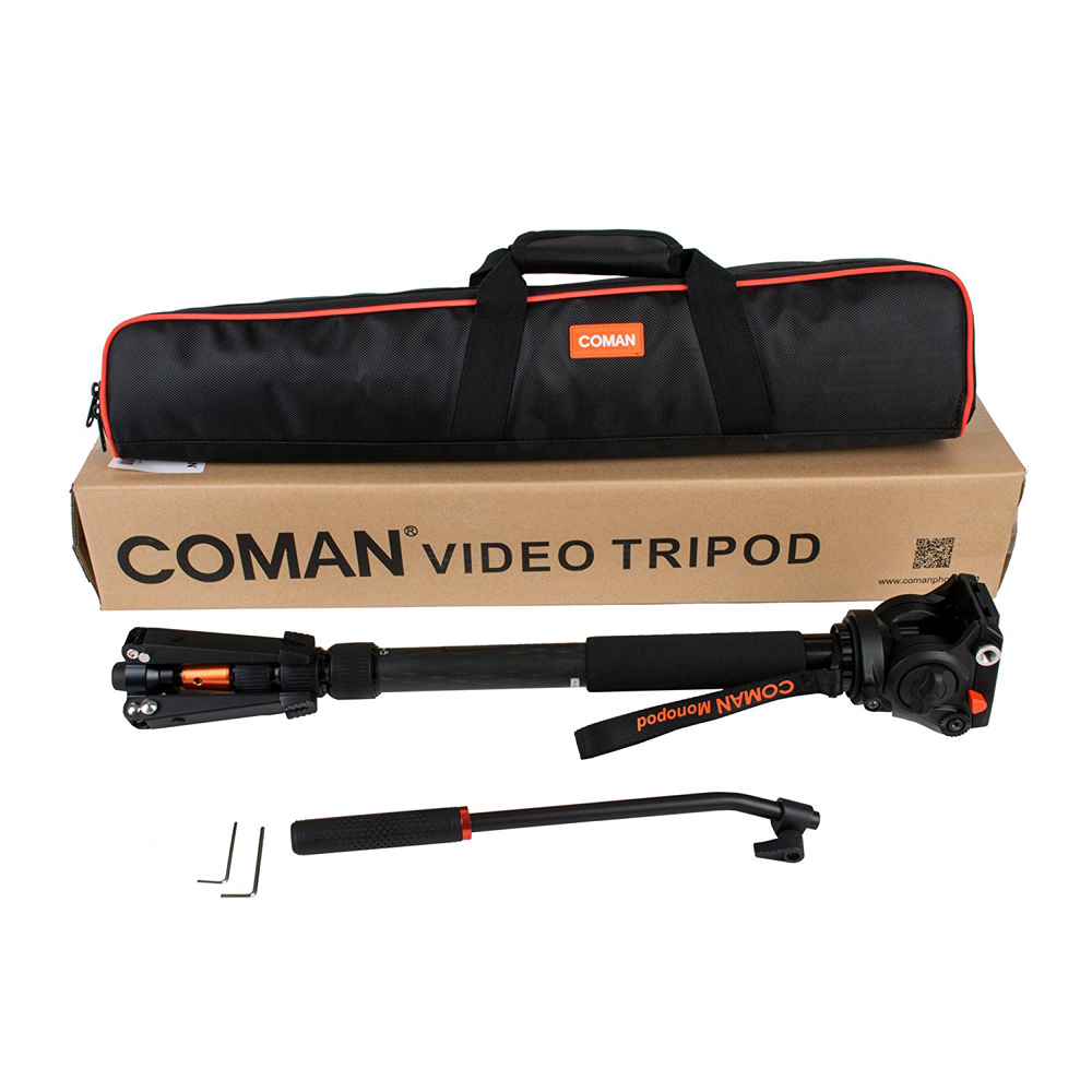 Coman KX3535 Pro Carbon Fiber Tripod Video Monopod with Fluid Pan