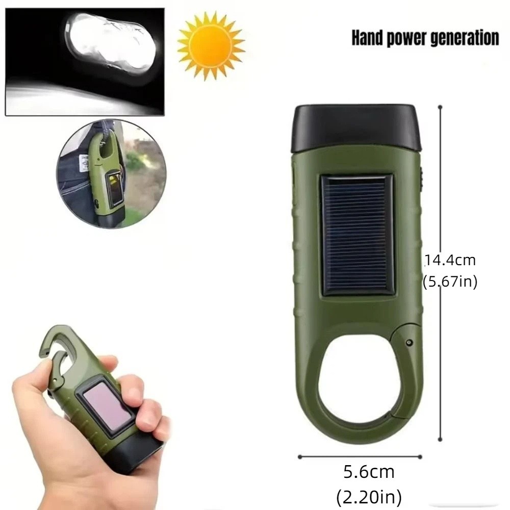CHENJIE Hand Crank & Solar Flashlight - Rechargeable LED Torch For Camping, Fishing & Emergency (Compact Portable)_voghion.com