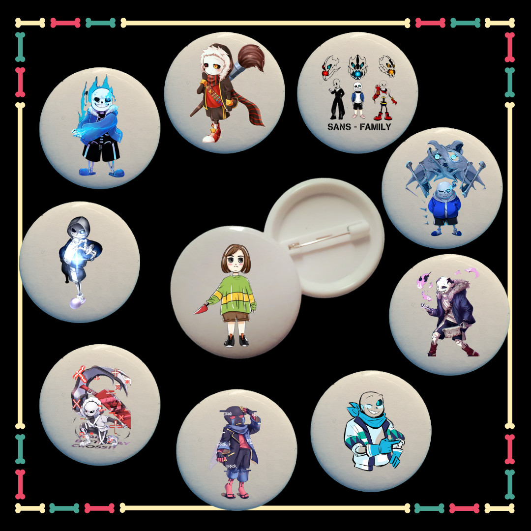 Combo Huy hiệu Error 404 Sans Undertale Chara 10 chiếc 5.8cm