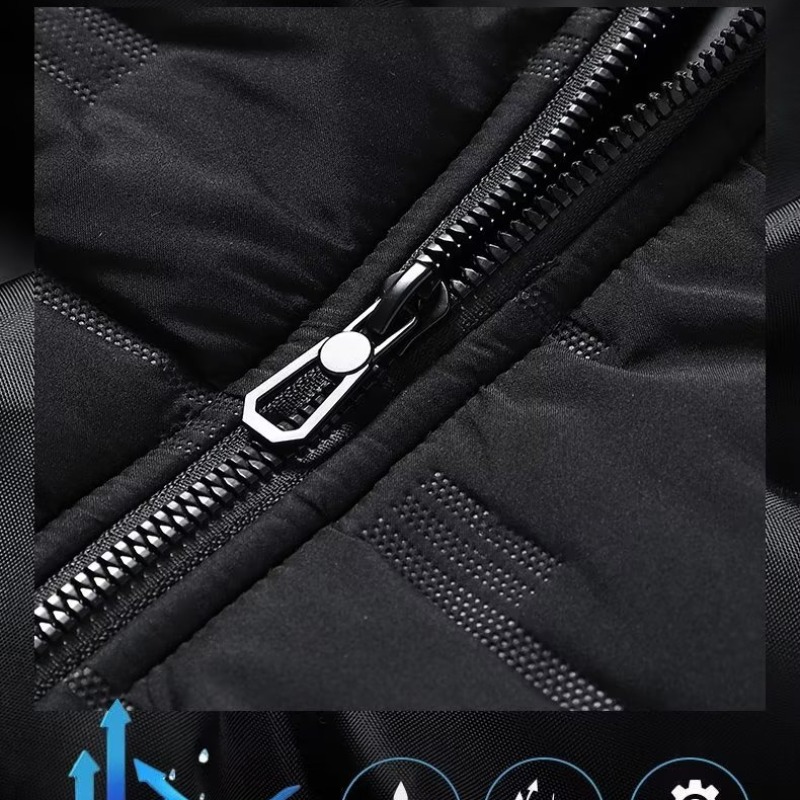 KYUSHUAD Men's black hooded thickened warm down jacket Solid color zippered casual cotton jacket