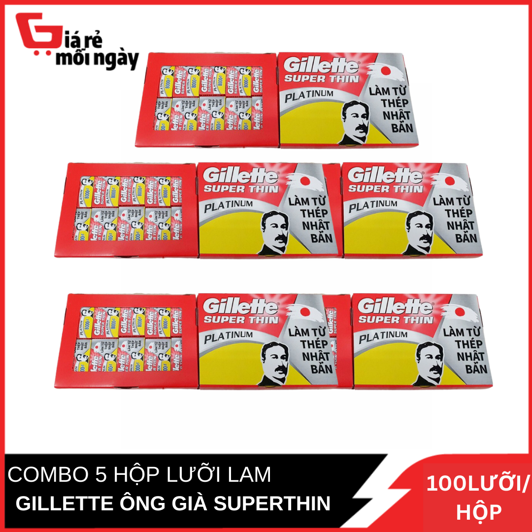 Combo 5 Lưỡi Lam Gillette Ông Già Superthin Hộp 100 Lưỡi