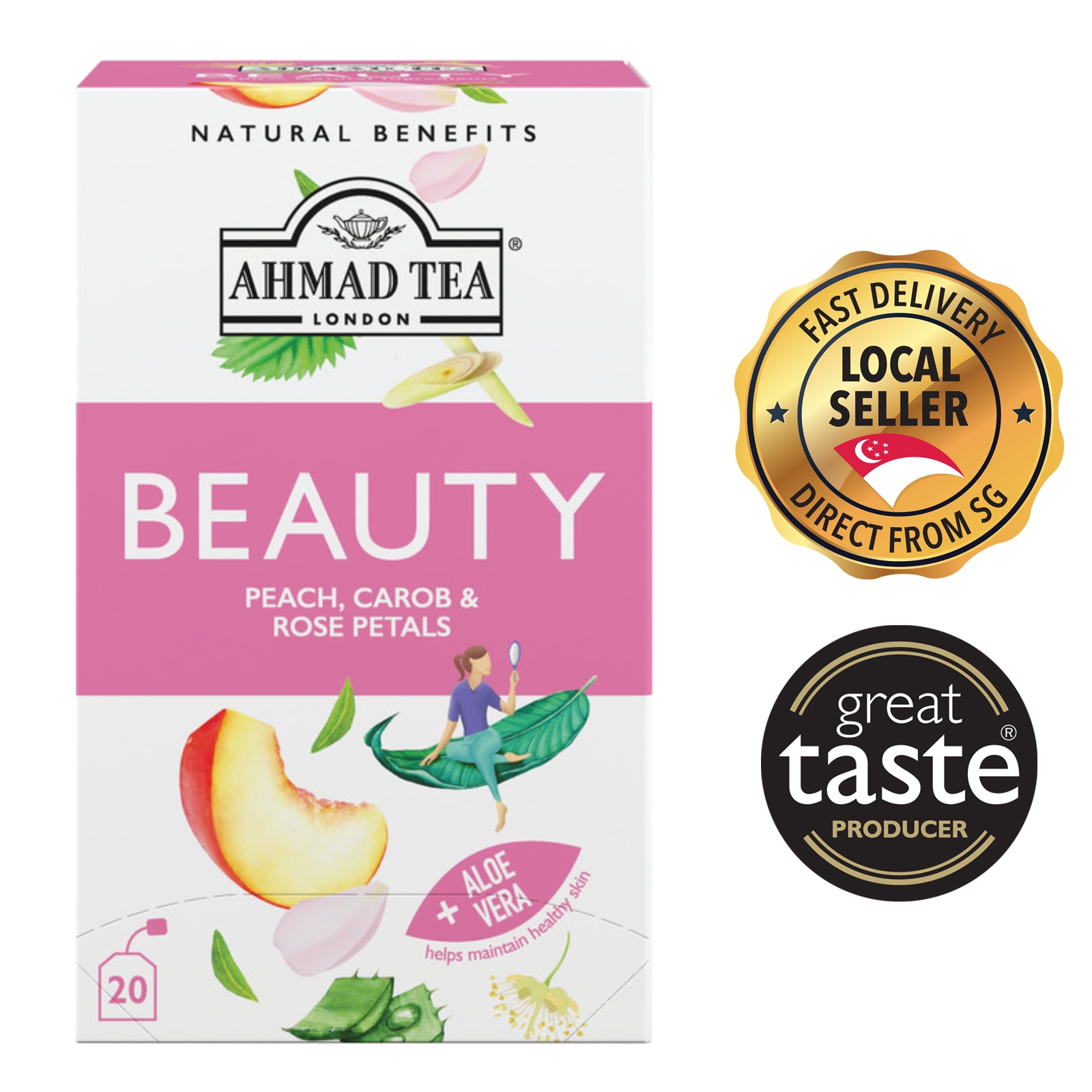 [Pack of 2] Ahmad Tea Natural Benefits Peach, Carob, Rose Petals