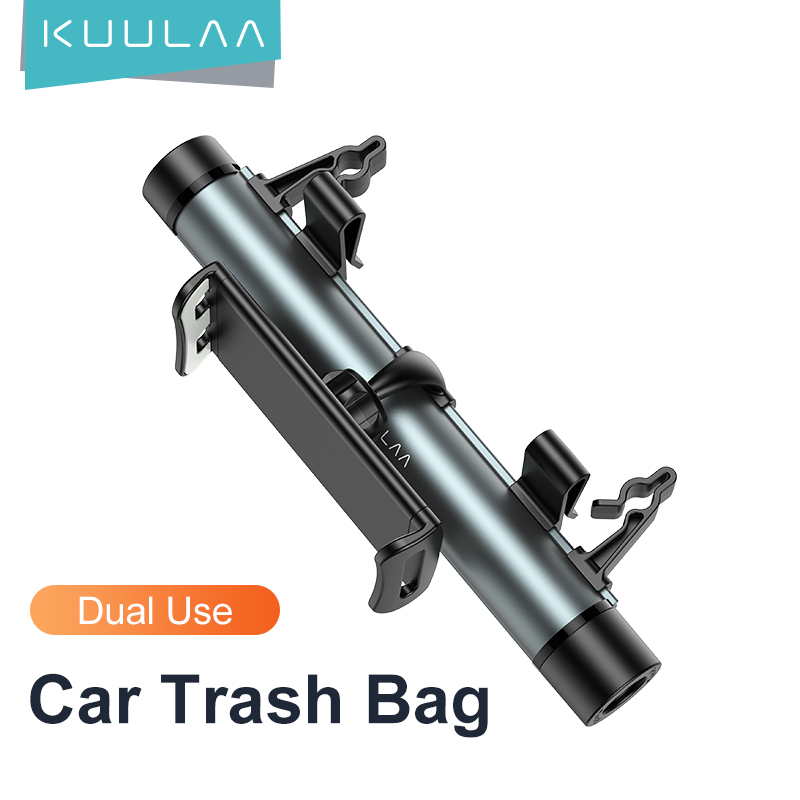 Kuulaa Rotary Car Trash Can Car Trash Can Garbage Bag with Phone Holder Back Seat Trash Bin Rack Frame Holder Auto Interior Accessories