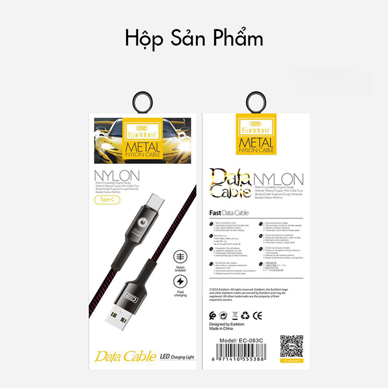 Cáp sạc iphone tự ngắt EARLDOM EC-063i, cáp sạc nhanh 2.4A cổng Micro Lightning Type-C
