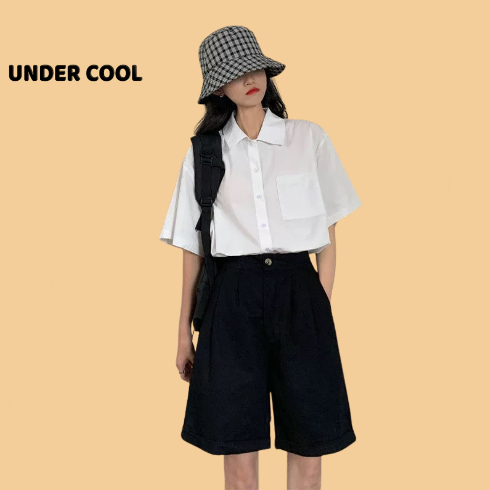 Áo Sơ Mi Nữ Cộc Tay Form Rộng UNDERCOOL Cúc Xẻ Tà