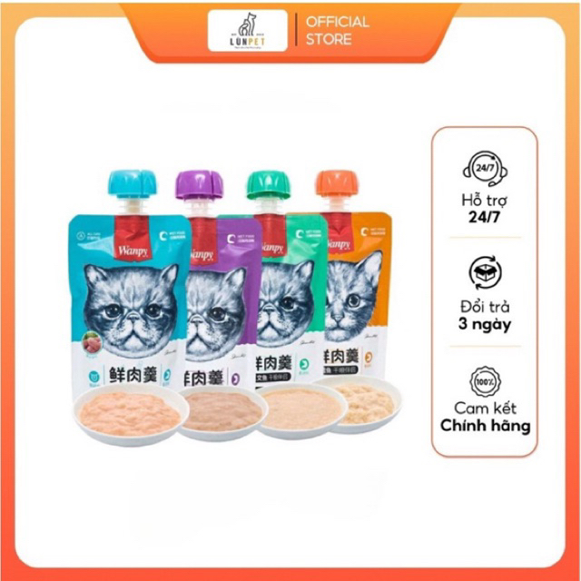 Thức ăn cho mèo dạng súp thưởng Wanpy nắp vặn tuýp 90gr