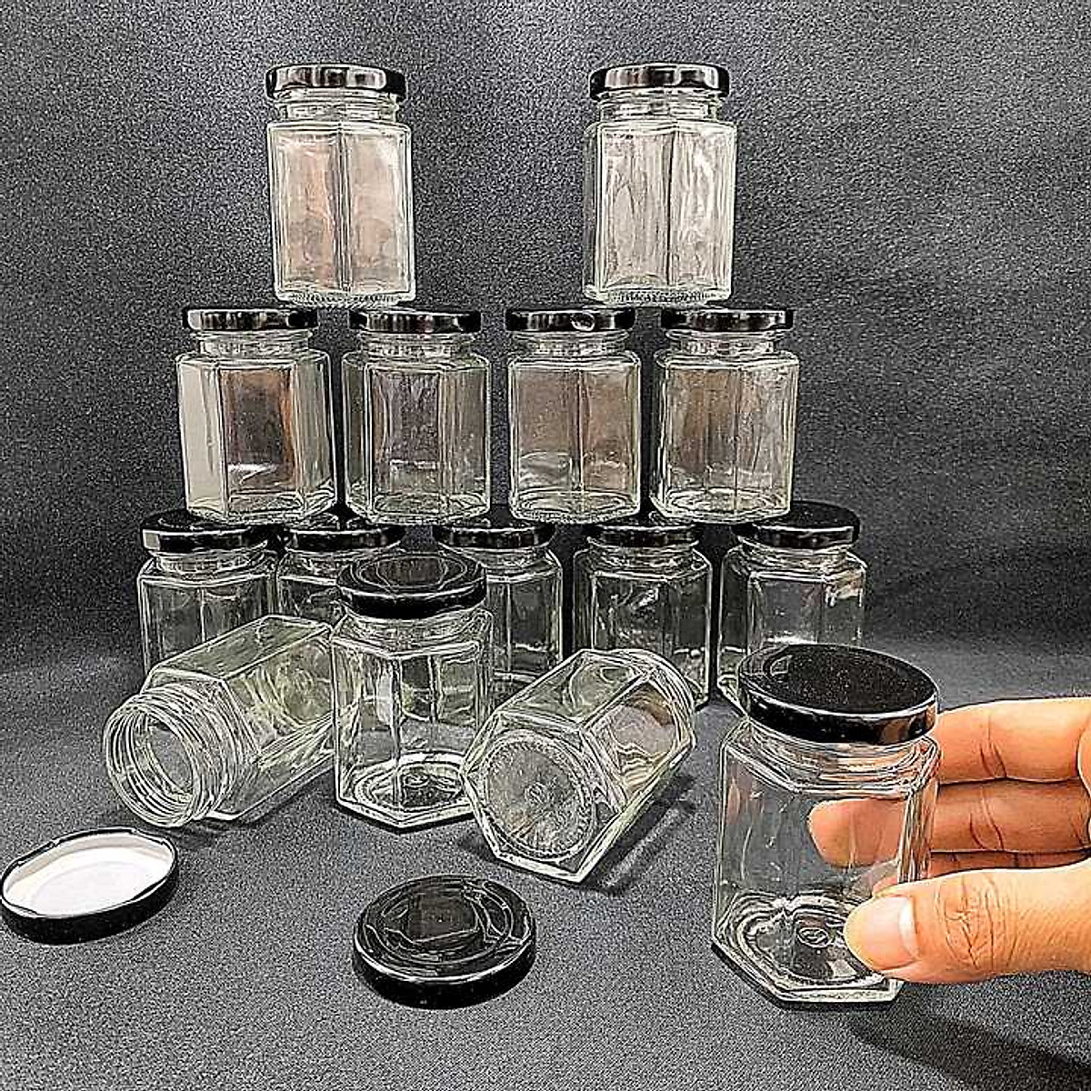 Set hũ thủy tinh lục giác nắp thiếc 100ml đẳng cấp dùng chưng yến, làm sữa chua, đựng dầu dừa, hương liệu-hàng loại 1 cực dày dặn