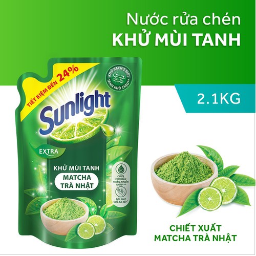 Nước rửa chén Sunlight Matcha Trà Xanh Túi 2.1KG