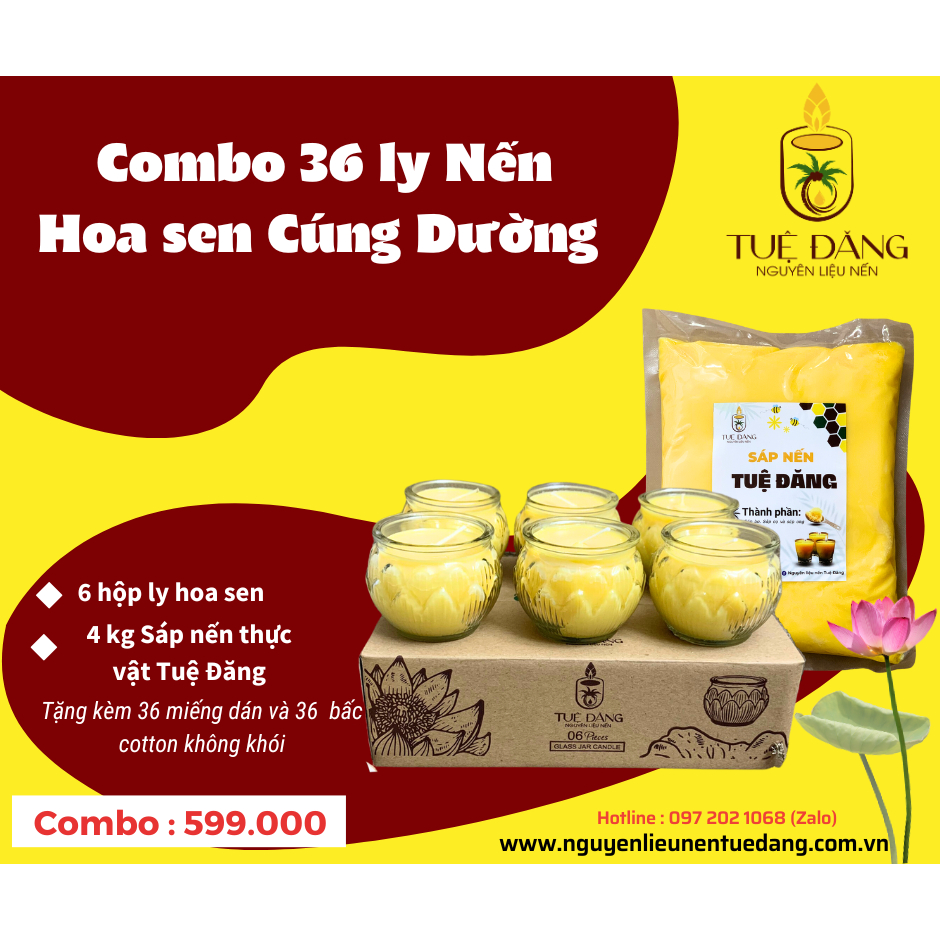 Combo ly hoa sen tròn làm nến bơ dâng cúng - Tuệ Đăng