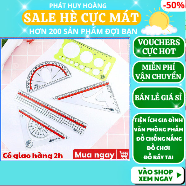 Bộ thước kẻ kỹ thuật 5 mẫu đa năng giá rẻ  , Thước kẻ , Thước đo  , Thước đo đa năng ,Thước đo góc ,Thước đo độ ,Thước học sinh , đồ dùng học tập, Phát Huy Hoàng