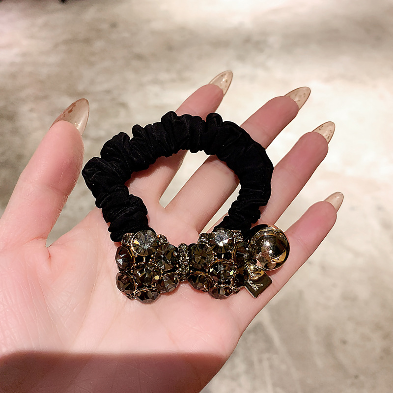 Rhinestone Crystal Cute Bow Hair Rope Fashion Champagne Scrunchies Elastic Ponytail Holder Hair Ties Women Ladies Hair Accessories