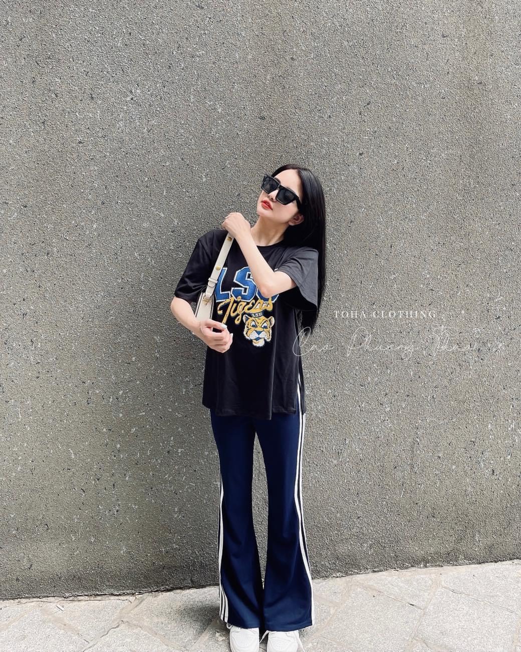 Set Bộ Đồ Quần Dài Ống Loe phối áo thun hottrend