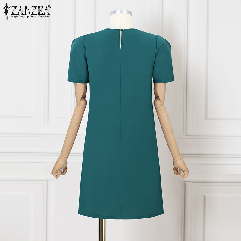ZANZEA%20Korean%20Style%20Women's%20Dresses%20Elegant%20Puff%20Sleeve%20O-Neck%20Solid%20Color%20Party%20Mini%20Dresses%20-%20Image%206
