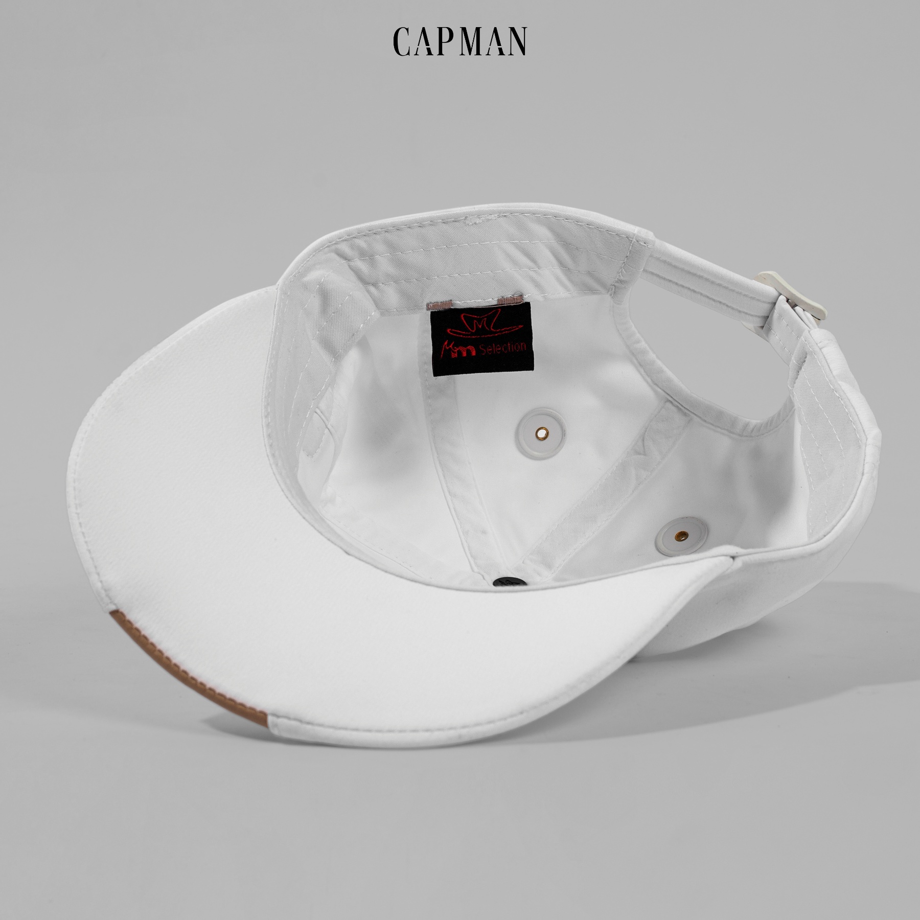 Mũ lưỡi trai CAPMAN dáng thể thao ôm đầu vải dù màu trắng CM13
