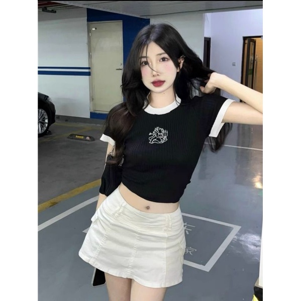 [FREESHIP + VOUCHER] Áo thun gân phối viền thêu hình