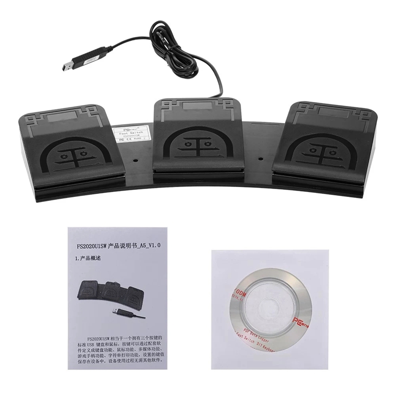 FS2020U1 USB Foot Switch Control Key Customized Computer Keyboard Action Pedal for Devices Instruments Computers Office-In Stock