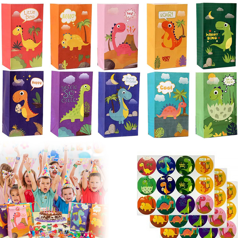 Everso 30Pcs Dinosaur Party Bags Thicken Paper Dinosaur Gift Bags Odorless Recyclable Dino Party Gift Bags Dinosaur Party Bags Thicken Paper Dinosaur Party Bags
